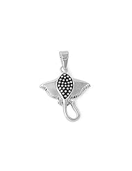 Sterling Silver Stingray Pendant Fashion Ocean Wholesale Charm Pure 925 New 22mm with 1.8mm Curb Chain