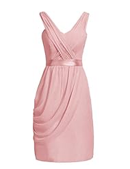 V-neck Chiffon Cocktail Short Pleated Sheath Homecoming Dress/Bridesmaid Dress/Prom Dress/Party Dress/Mini Dress 
