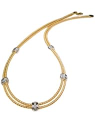 18K Yellow Gold Double-Strand Hand-Woven Necklace, Enhanced with Pave Set Diamonds.