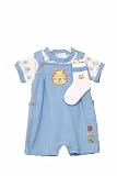 BT Kids Newborn Boys 3pc blue overall romper set w/ socks - tiger (6-9 mo)