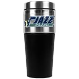 NBA Utah Jazz 16-Ounce Stainless Steel Travel Tumbler with Black Sleeve