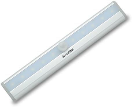 SuwaSWE Portable Under Cabinet Light - Stick-on Anywhere Closet, Attics, Hallway, Washroom - Auto Wireless Motion Sensing Night Light Infrared PIR Highly Sensitive 10-LED Energy Saving - Warm Light