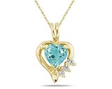 Heart Shape Aquamarine & Diamond Pendant in Yellow Gold