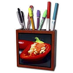Taiche - Photography - Vegetables - Capiscum Seeds - chili, chili pepper, chilli, chilli peppers, pepper, peppers, red - Tile Pen Holders-5 inch tile pen holder