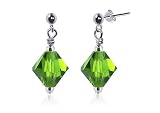 Peridot 8 MM Swarovski Crystal Bicon Sterling Silver Post Earrings
