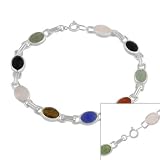 Sterling Silver Bracelet with Multi Color Scarab cut stones