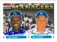 Hal McRae & Tommy Lasorda autographed baseball card 1993 Topps Managers baseball card (Dodgers Royal