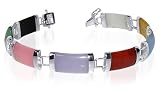 31xjWWJ2d7L. SL160  Elegant 10 MM Multicolor Jade Gemstone .925 Sterling Silver 7.5 Bracelet With Secure Latch Clasp