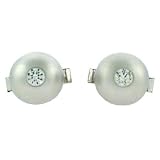 Sterling Silver with Cubic Zirconia Matte Button Cuff Links