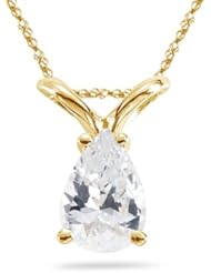 2.08 Cts of 9x7mm AA Pear Natural White Sapphire Solitaire Pendant in 14K Yellow Gold
