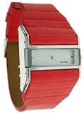 HENLEY LADIES WHITE RECTANGULAR DIAL RED STRAP WATCH