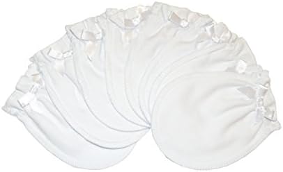 TamsmartSoft White - 4 Pairs Cotton Newborn Baby/Infant No Scratch Mittens Gloves