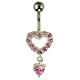 Silver Ladies Pink Cubic Zirconia Twin Heart Drop Body Bar