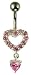 Silver Ladies Pink Cubic Zirconia Twin Heart Drop Body Bar