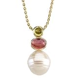 14K White or Yellow Gold Paspaley South Sea Cultured Pearl, Peridot and Pink Tourmaline Pendant