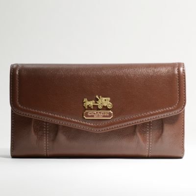 NEW AUTHENTIC COACH MADISON LEATHER CHECKBOOK WALLET (Walnut)
