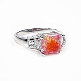 Ring W/ Lab Opal STERLING SILVER Sizes 5 to 9 Pink Square