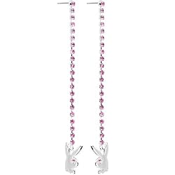 Playboy Bunny Logo Pink Blue Rhinestone Long Dangle Earrings