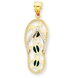14K Enamel Cut-out Flip Flop w/ Sea Turtles Pendant