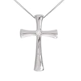 9ct White Gold Diamond Centre Cross Pendant & 18 Chain