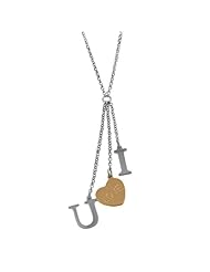 Sterling Silver Adjustable "I Love U" Necklace With Rose Plated Heart Charm