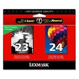 Lexmark International Products Photo Print Cartridge, For 23/24 Combo Pack, Black/Tri color Sold as 1 PK Return Program print cartridges are designed for use with Lexmark All in One Machines X3530, X3550, X4530, X4550, and Lexmark Inkjet Printers Z1420. The No. 23 ink cartridge yields 215 pages while the No. 24 ink cartridge yields 185 pages. Return Program cartridges are sold at a discount, versus the prices of regular cartridges, in exchange for the customers agreement to use the cartri 31xl5rgTxnL. SL160 Lexmark International Products Photo Print Cartridge, For 23/24 Combo Pack, Black/Tri color Sold as 1 PK Return Program print cartridges are designed for use with Lexmark All in One Machines X3530, X3550, X4530, X4550, and Lexmark Inkjet Printers Z1420. The No. 23 ink cartridge yields 215 pages while the No. 24 ink cartridge yields 185 pages. Return Program cartridges are sold at a discount, versus the prices of regular cartridges, in exchange for the customers agreement to use the cartri
