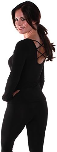 Absolute Clothing Women's Fashion Long Sleeves Scoop Top with Criss Cross Back (Small, L/S Black)