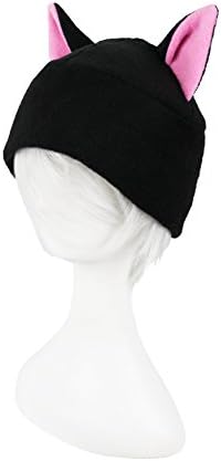 Beanie-style Black Cat Hat with Pink Inner Ears Super Cute Anime Style Adult Sized