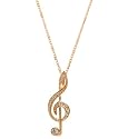 Gold Treble G Clef Music Note Necklace with Crystal accents