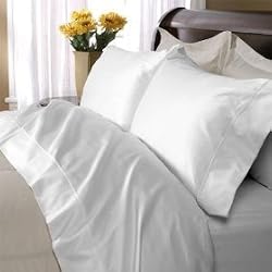 Egyptian Cotton 500 Thread Count Solid Sateen 3 Pc Duvet Cover Set White - Queen