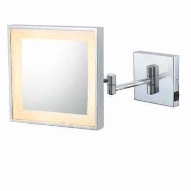 Kimball  &  Young 91043HW Single Sided LED Square Wall Mirror with Chrome Frame, 7.875-Inch