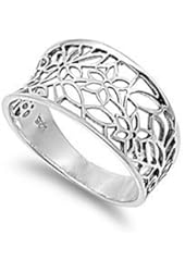 Victorian Leaf Filigree Vintage Style Ring Sterling Silver 925 (Sizes 3-15)