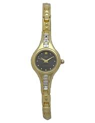 Q and Q Women Gold Analog Watch W/ Rhinestones