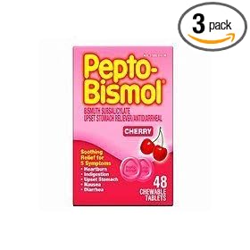 Pepto-Bismol Upset Stomach Reliever/Antidiarrheal Chewable Tablets, Cherry Flavor, 48-Count Boxes (Pack of 3)