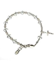 Girls Rosary Bracelet Sterling Silver Childrens Jewelry, This Beautiful Sterling Silver Rosary Bracelet Accented with Sparkling Crystals Is Perfect for First Communion and Features a Gorgeous Crystal Silver Cross. Wonderful Treasured Keepsake!