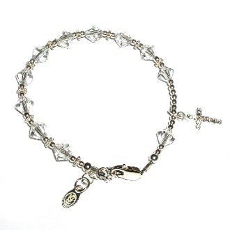 Cheap Girls Jewelry Girls Rosary Bracelet Sterling Silver Childrens Jewelry, This Beautiful Sterling Silver Rosary Bracelet Accented with Sparkling Crystals Is Perfect for First Communion and Features a Gorgeous Crystal Silver Cross. Wonderful Treasured Keepsake! For Sale