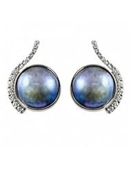 Sterling silver 12mm blue mobe cultured pearl and diamond (.39ctw) earrings.