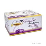 SureComfort Insulin Syringe 31 Gauge, 3/10cc, 5/16, 100 Count