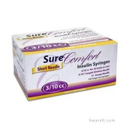 SureComfort Insulin Syringe 31 Gauge, 3/10cc, 5/16, 100 Count