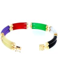 14K Yellow Gold Multicolored Jade Double Bracelet