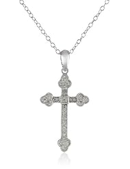 Sterling Silver Diamond Cross Pendant Necklace, (.1 Cttw, G-H Color, I2-I3 Clarity), 18