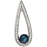 Genuine IceCarats Designer Jewelry Gift 14K White Gold Cultured Black Pearl & Diamond Pendant. 07.00Mm/1/2Cttw Cultured Black Pearl & Diamond Pendant In 14K White Gold