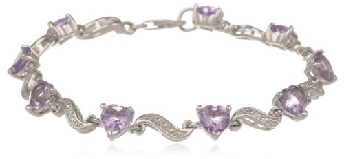 Sterling Silver Amethyst and Diamond Bracelet (0.02 cttw, H-I Color, I2-I3 Clarity), 7″