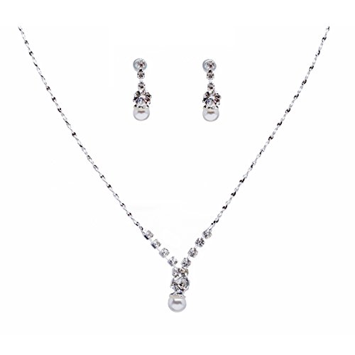 Bridal Wedding Jewelry Set Dainty Pearl Rhinestone