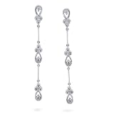 14K White Gold Diamond Bar/Drop Earrings