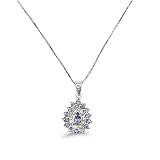 9ct White Gold Ladies Cluster Pendant Set With Pear Shape Tanzanite And 2pts Of Diamonds On An 18 Box Chain