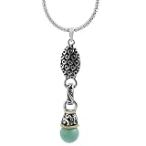Turquoise Colored Bead Necklace Rhodium Plated Brass Lead Free
