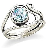 Sterling Silver Oxidized Heart Design with Roman Glass Ring