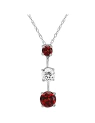 1.97 Ct Round Red Garnet and White Topaz Sterling Silver Pendant