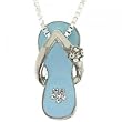 Silver Pendant Necklace Enamel Sandal Light Blue 16in